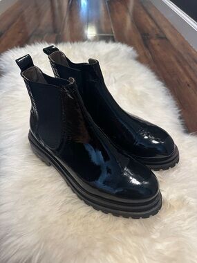Black Patent Chelsea Boots for Women